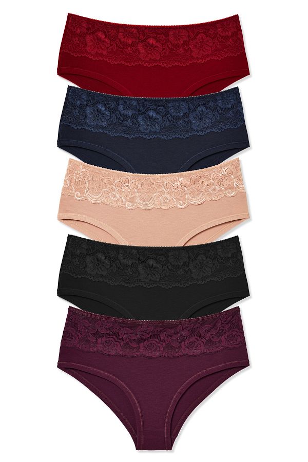HNX-5-Piece Cotton Front Waist Lace Detailed High Waist Women's Panties 1