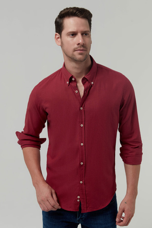 D'S Damat-Slim Fit piros sima pamut ing 1