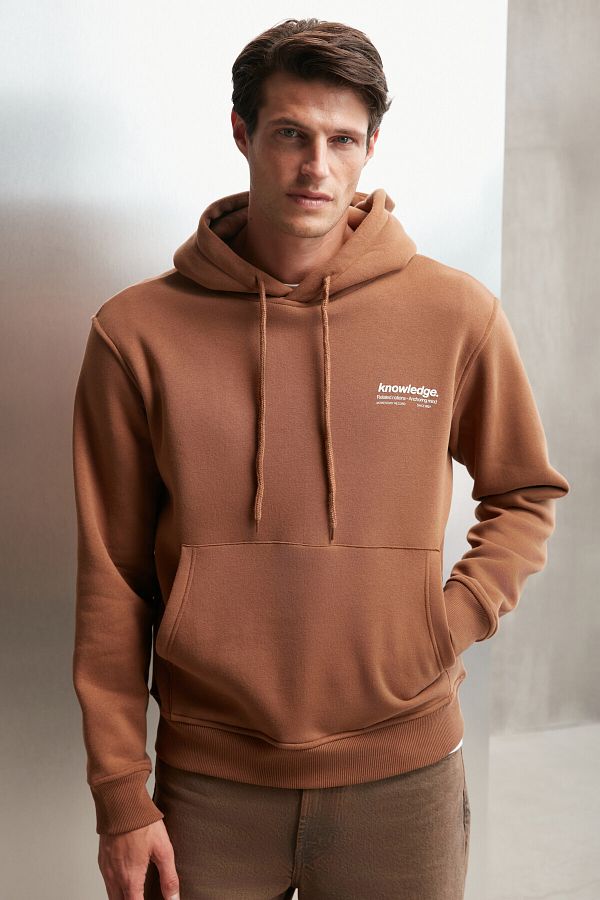 GRIMELANGE-Bryaner Men's Soft Fleece Inside Printed Regular Corded Bitter Brown Sweatshirt 1