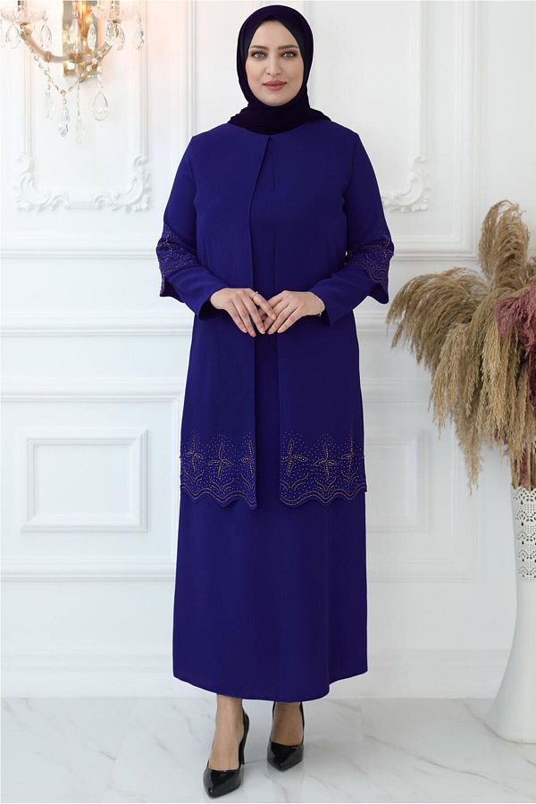 TRENDTESETTÜR-Purple Civert Stone Detailed Women's Evening Dress - T 1621 1