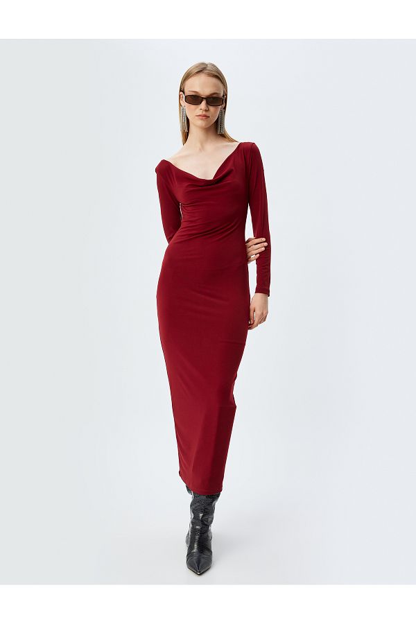 Koton-X Inji - Degaje Collar Midi φόρεμα με μακριά μανίκια και λεπτομέρεια στην πλάτη 1