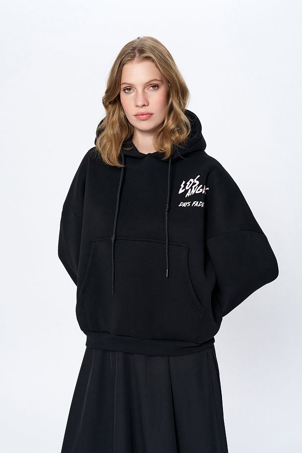 Quzu-Black Hooded Sweatshirt - Back Printed and Kangaroo Pocket 1