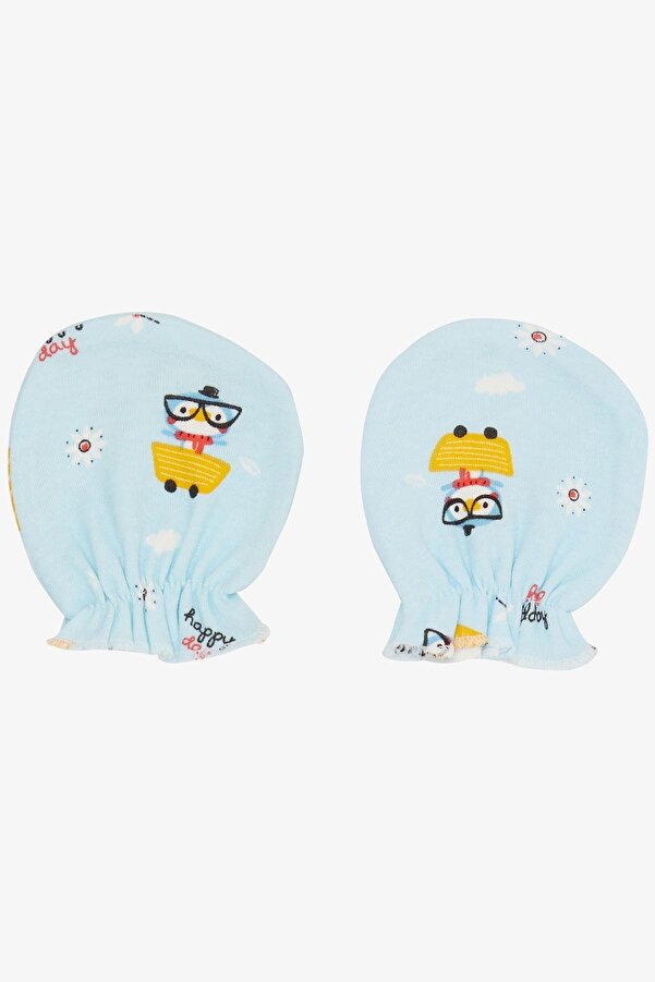 Breeze Yenidoğan Bebek Eldiven Gözlüklü Kuş Desenli Açık Mavi