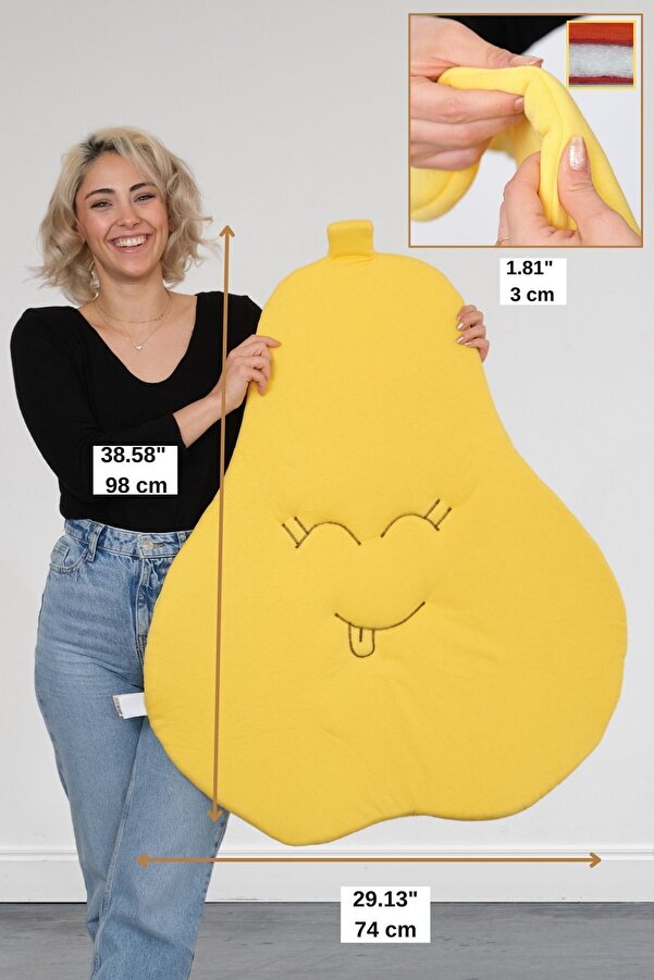 LITTLE DEDI Bebek Ve Çocuk Oyun Halısı, Çok Amaçlı Minder, Aktivite Matı Armut Sarı - 75x100