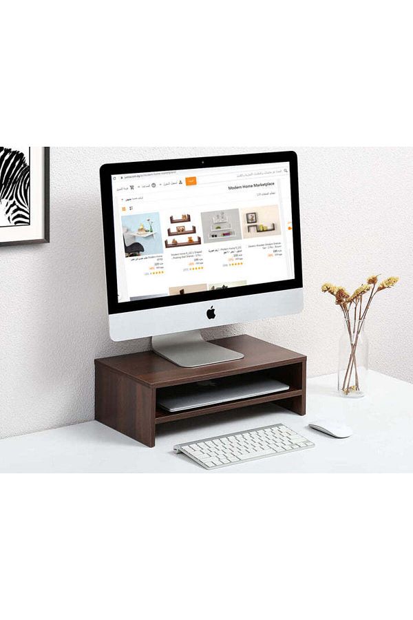 Modern home-Compact Monitor Stand Riser with Storage Shelf - Ergonomic Desk Organizer - Brown 1