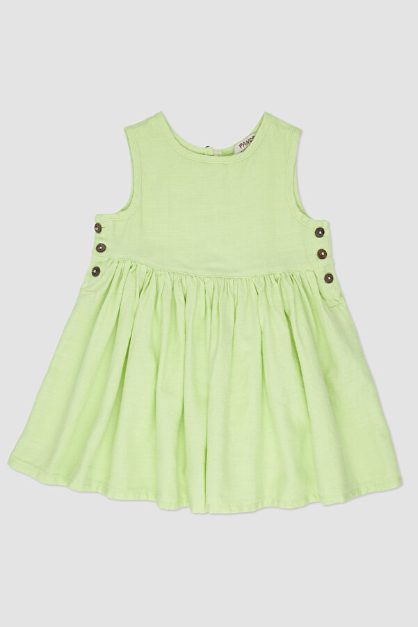 Panço Kız Bebek Eteği Volanlı Yeşil Elbise