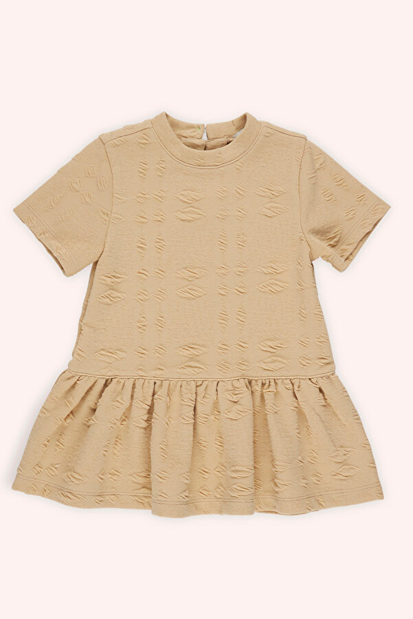 Panço Kız Bebek Kısa Kollu Bej Elbise