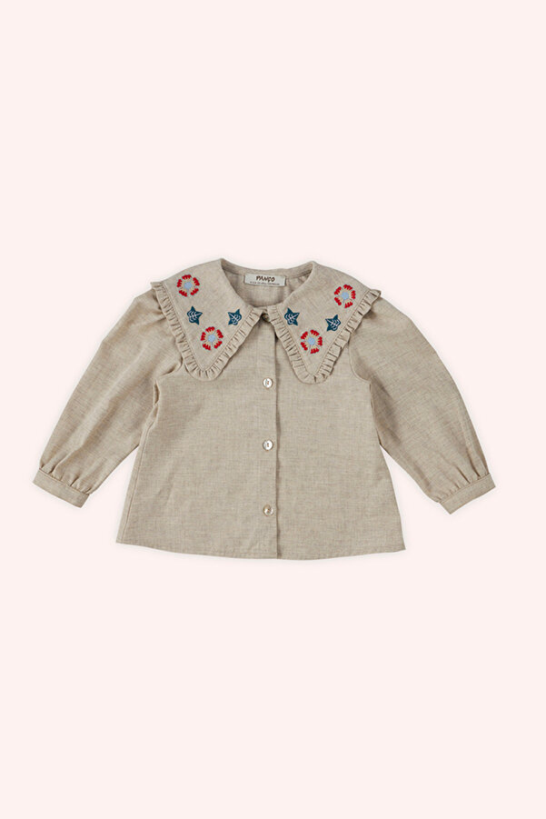 Panço Kız Bebek Geniş Yakalı Bej Gömlek