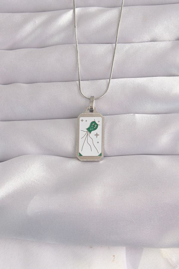 Skygo-316L Tarot Necklace with White Enamel - Color Silver, Tj-Bko9048 1
