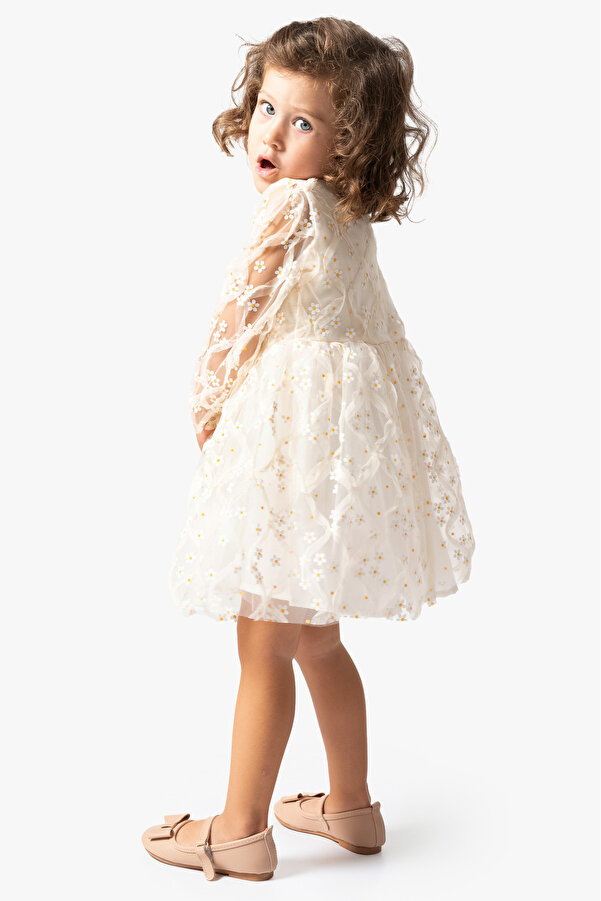 Baby Animals Kız Bebek Elbise Kız Çocuk Elbise Doğum Günü Parti Düğün Tütü Tüllü Uzun Kollu Astarlı Elbise