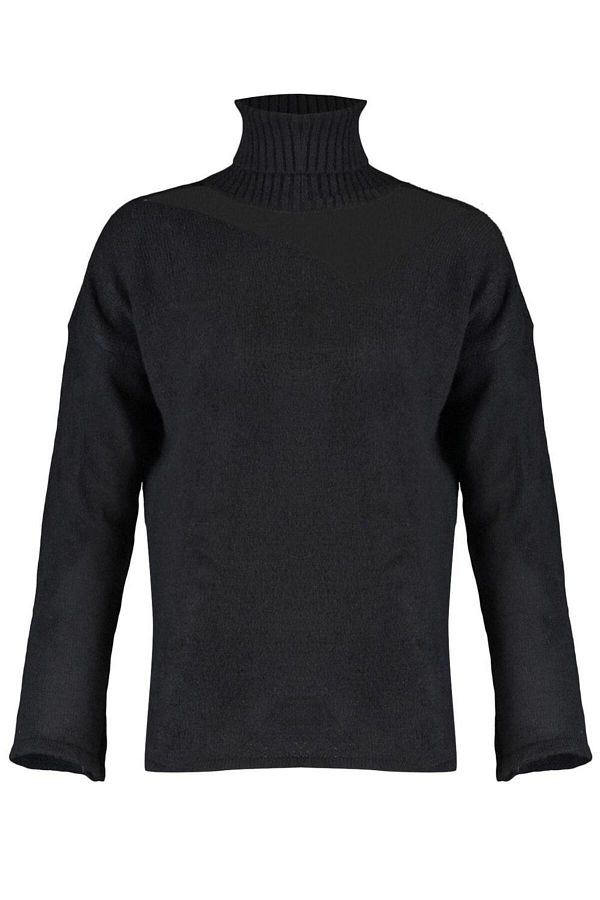 FRM Women s Fashion Stylish Regular Turtleneck Long Sleeve Plain Soft Textured Tulle Detailed Knitwear Sweater Trendyol