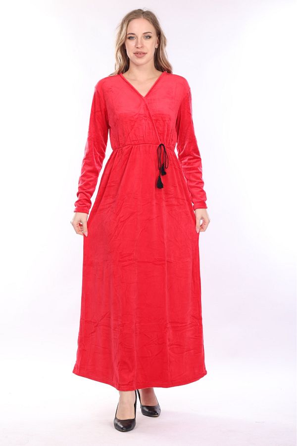 mervemoda-Women's Long Sleeve Velvet Dress 1
