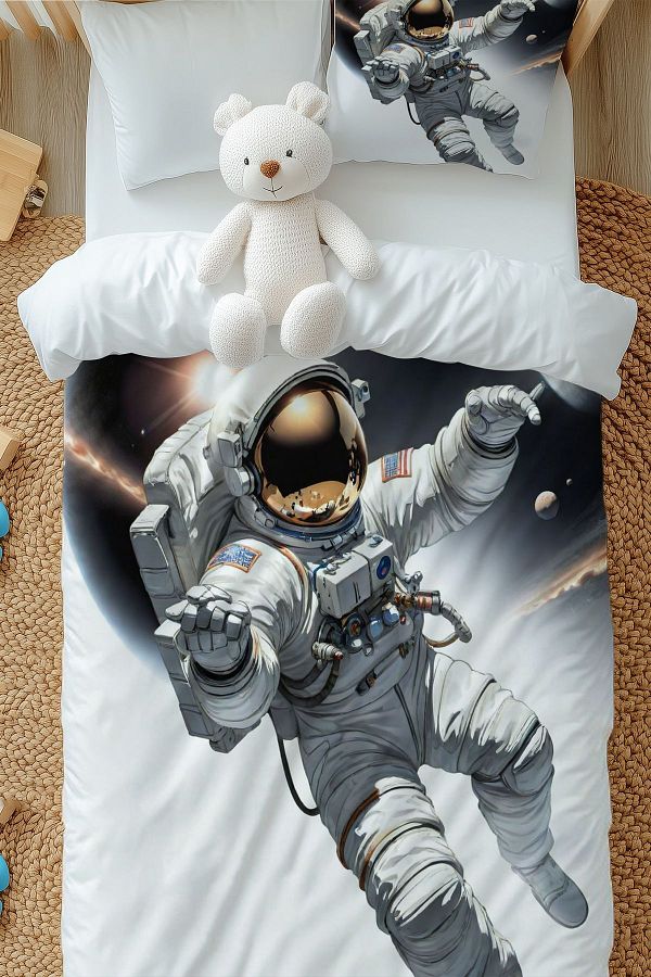 3D ELSE HALI-Boy's Single Duvet Cover Set - Astronaut and Cosmonaut Patterned, Pillowcase 1