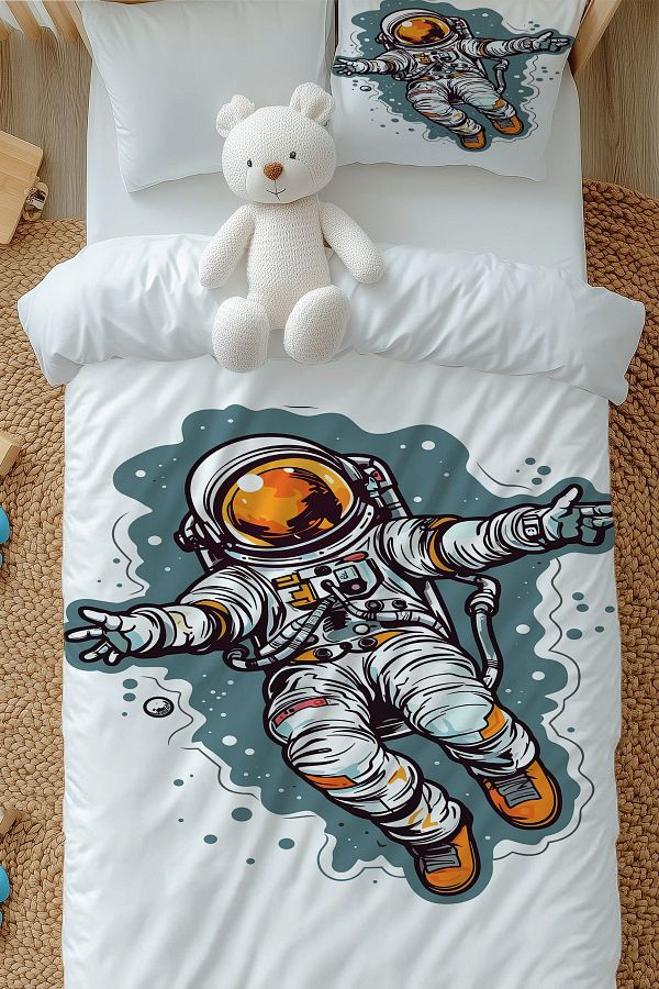 3D ELSE HALI-Boy's Space Astronaut Patterned Single Duvet Cover Set with Pillowcase 1