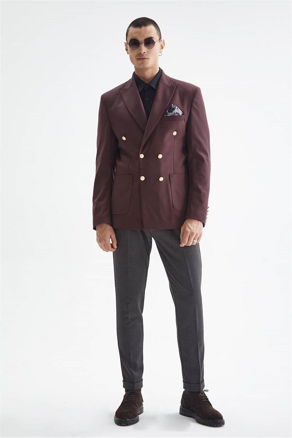 Antioch Claret Red Slim Fit Double Breasted Men s Velvet Blazer Jacket Trendyol