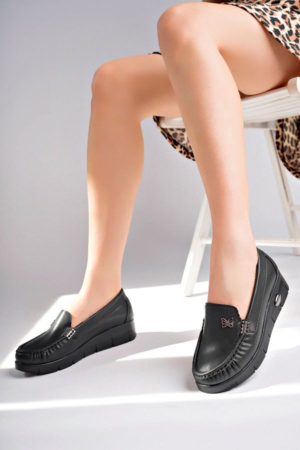 NESKA-Black Orthopedic Wedge Heel Women's Shoes - Padded and Skin 1