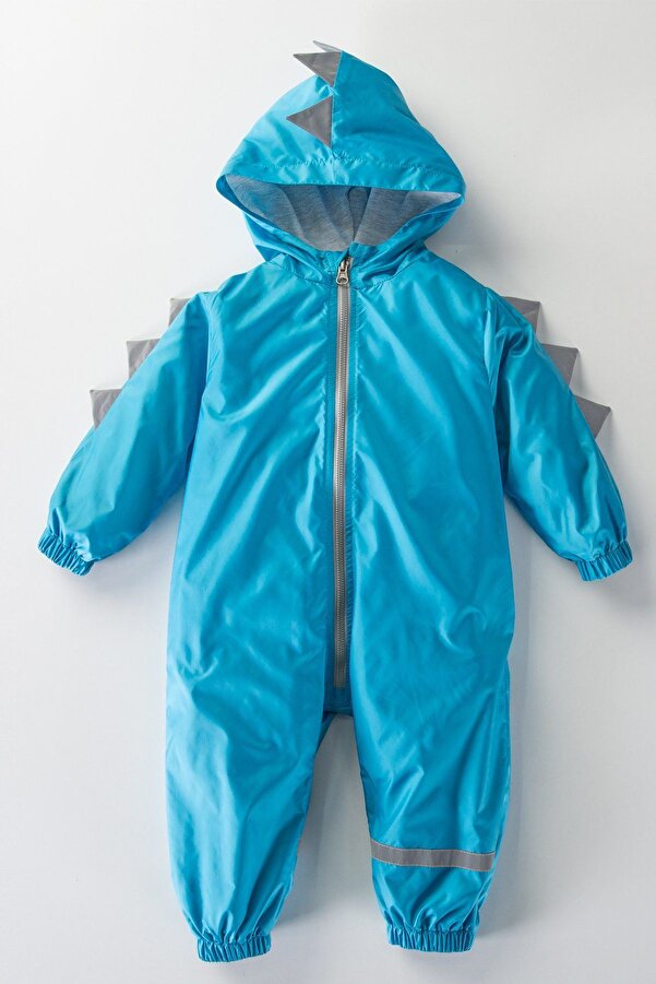 MDM Sevimli Dinozor Figürlü Kapşonlu Pamuk Astarlı Cepli Kız Erkek Bebek Yağmurluk Mont Tulum Çocuk YENİ