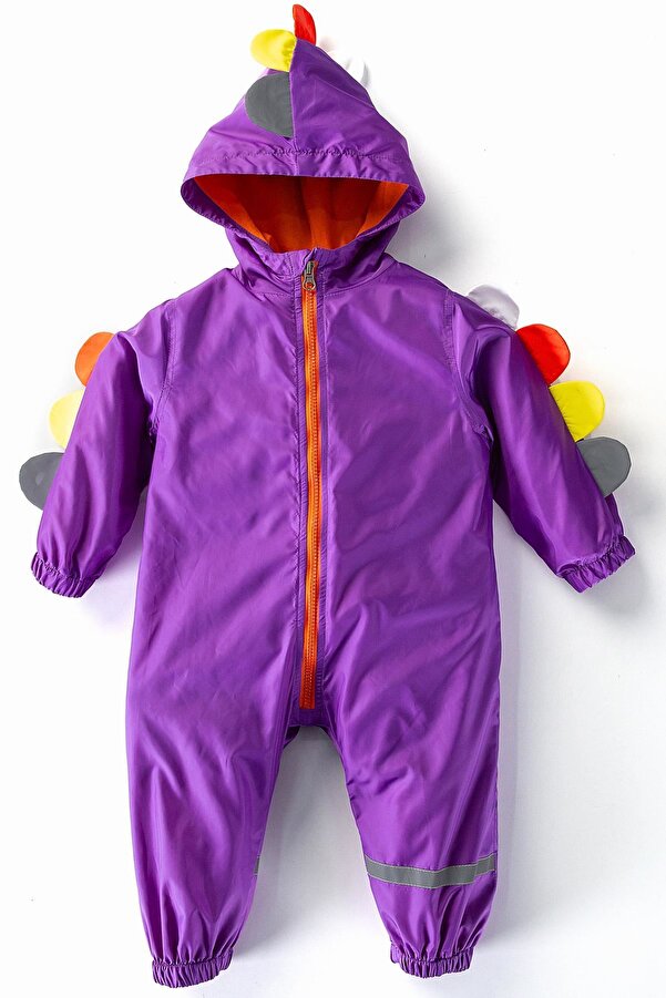 MDM Sevimli Dinazor Kulaklı Figürlü Kapşonlu Pamuk Astarlı Erkek Kız Bebek Yağmurluk Mont Tulum Çocuk