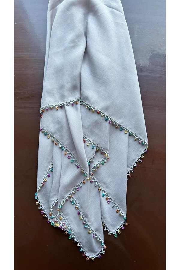İĞNEOYASI-Writing Head Scarf - Scarf Circle Shawl Gauze Embroidered Çb88 1