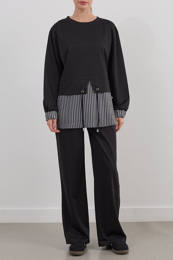 Edit by Trendyol-Black Striped Color Block Knitted Top and Bottom Set Tedaw25Us00031 1