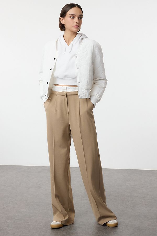 Trendyol Collection-Mink Color Wide Leg Elastic Waist Pants - Twoaw24Pl00273 1