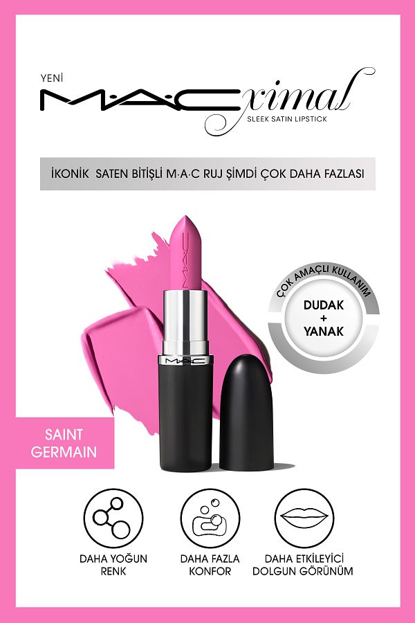 M.A.C-Lipstick for Lip and Cheek with Intense Color and Plump Appearance Satin Finish - Saint Germain 3.5Gm Keyo467 1