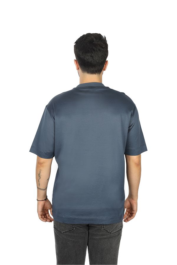 Emporio Armani Men's Blue Round Neck T-Shirt - Short Sleeve