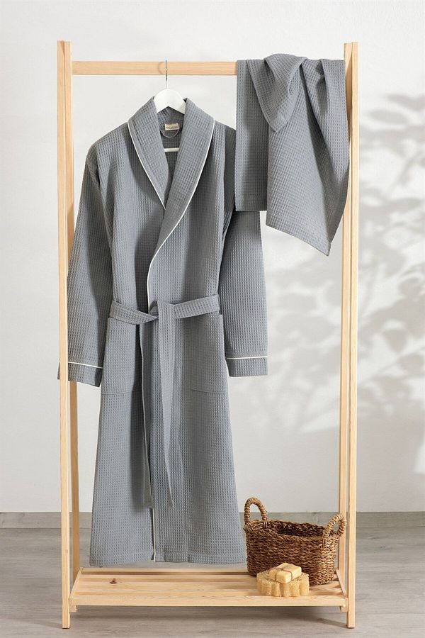 Denizli Concept-60x100 Gray Pique Bathrobe Towel Set - Soft and Absorbent, Oeko-tex Certified 1