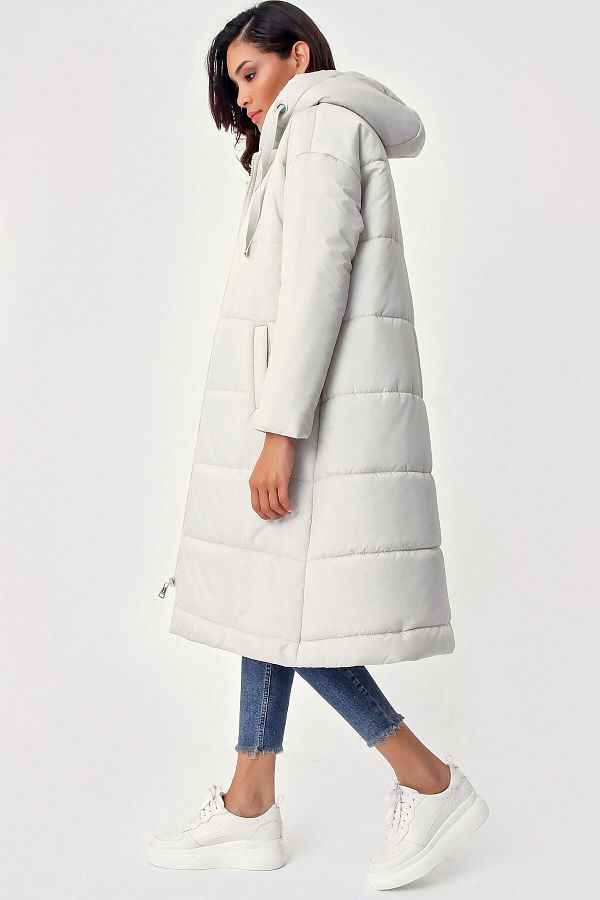 Bigdart-5120 Hooded Long Puffer Jacket - Ecru 1