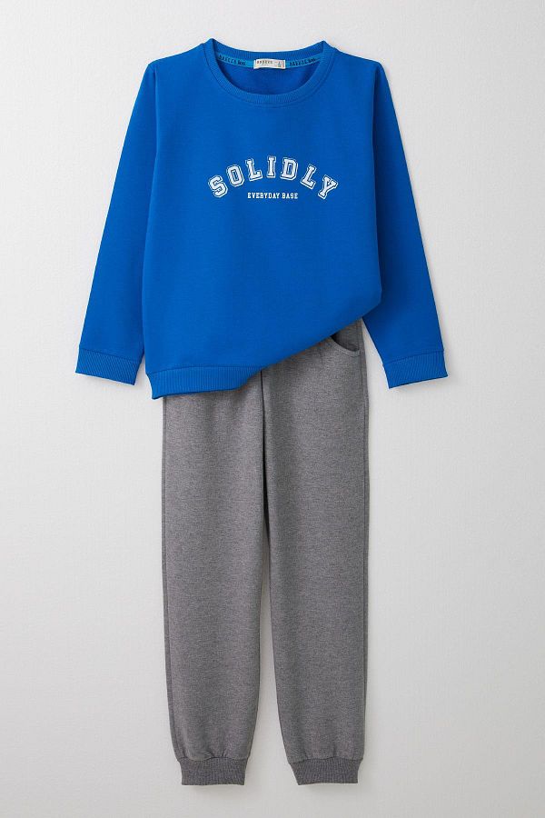Breeze 4 8 Years Old Boy Tracksuit Set Text Printed Saks Blue Trendyol