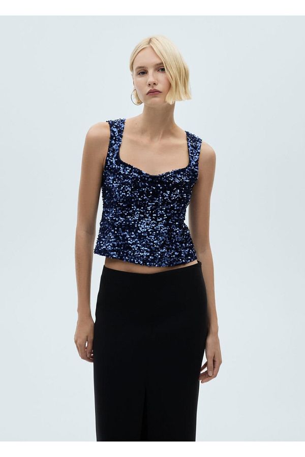 MANGO Woman-Blouse with Sequins on the Straps 1