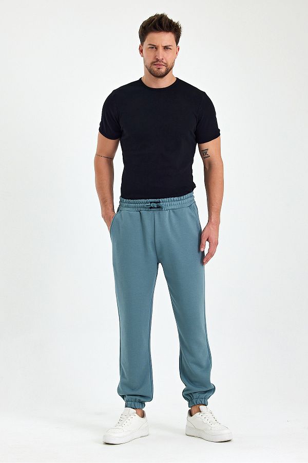 ESPİNA-Men's Diagonal 3 Thread Sweatpants with Pockets and Cord 1