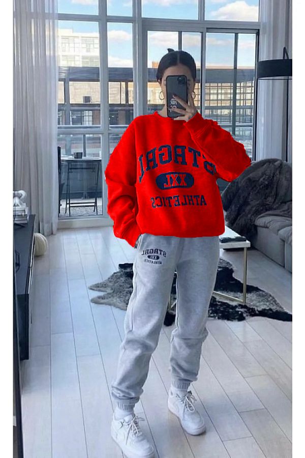 GBRO Plus Size Sweatsuit Set Red Plus Size Trendyol