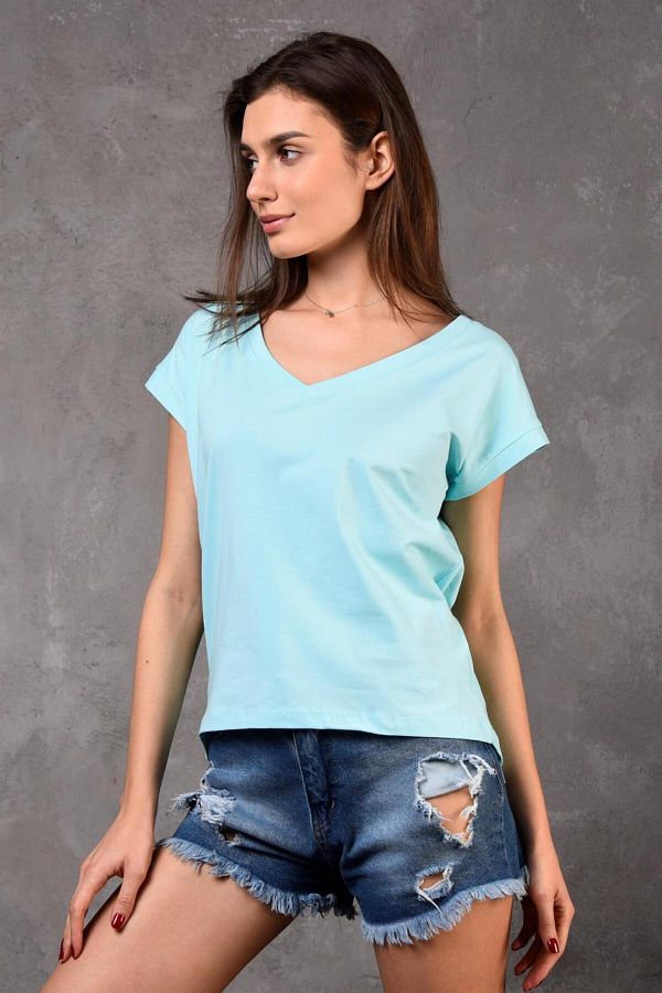TF The Fancy For You Fancy Women s V Neck Bat Sleeve Basic Turquoise T Shirt Trendyol