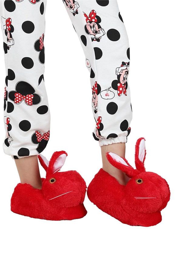 Liger-Plush Rabbit Figured Anti-Slip and Noise-Proof Home Slippers RED 1