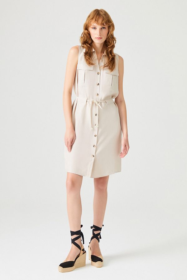 Naramaxx Linen Blended Rope Belt Dress Trendyol