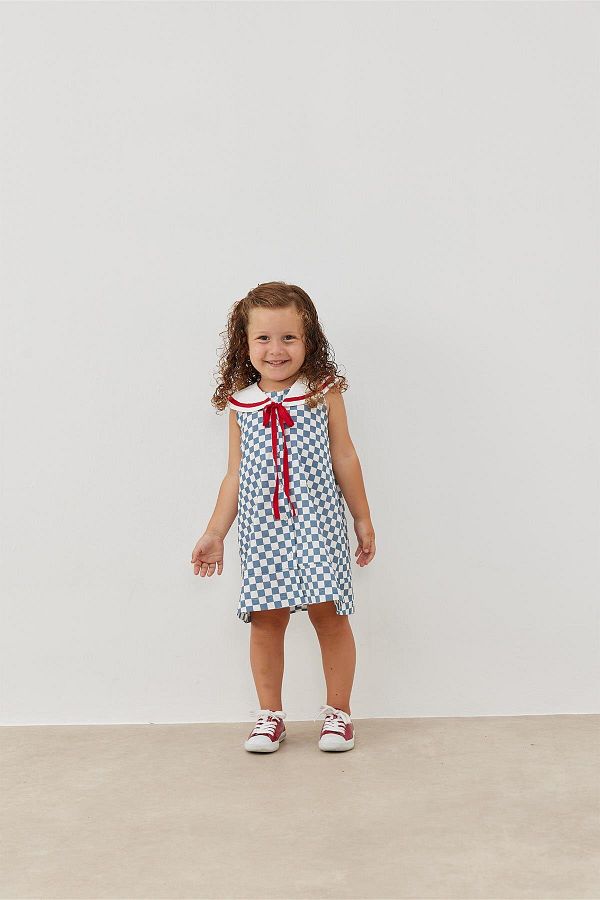 Tics-Φόρεμα Poplin - Σχέδιο γιακά και Gingham Bahriye 1