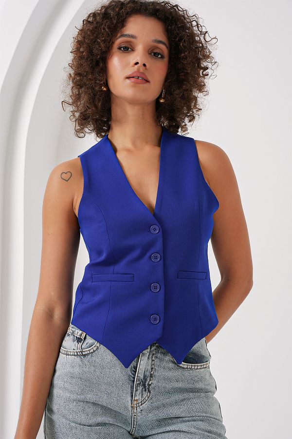 Bigdart-6796 Model Saks Color Vestă țesută scurtă 1