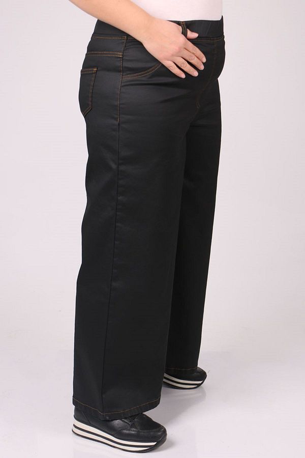 Eslina 9142 3 Large Size Black Jeans Matte Leather Look Wide Leg Trendyol