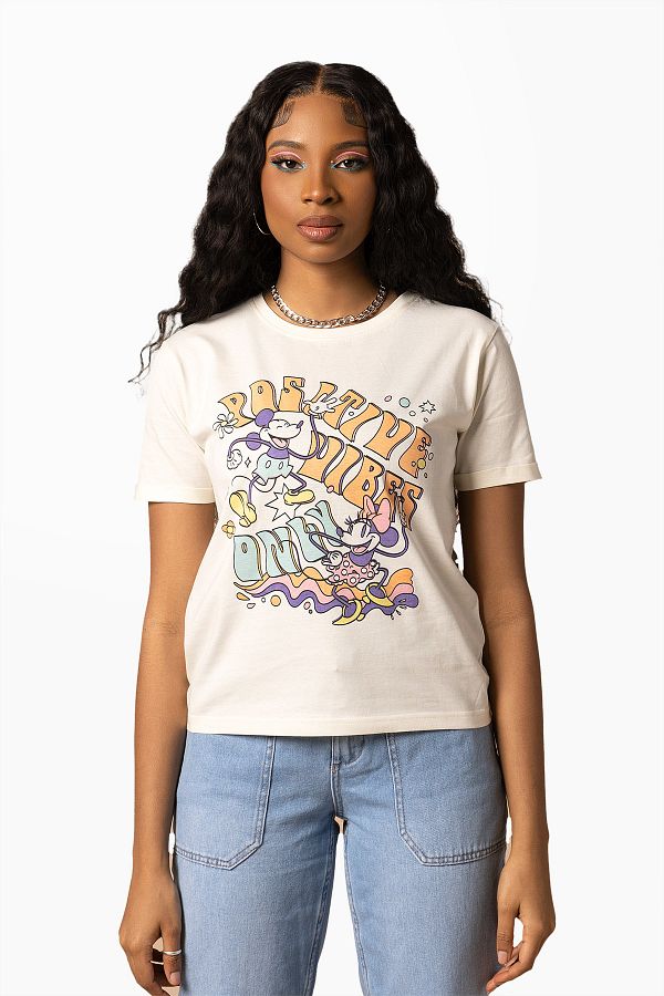 Disney-Mickey and Minnie Positive Vibes Only Print Relaxed Fit T-Shirt 1