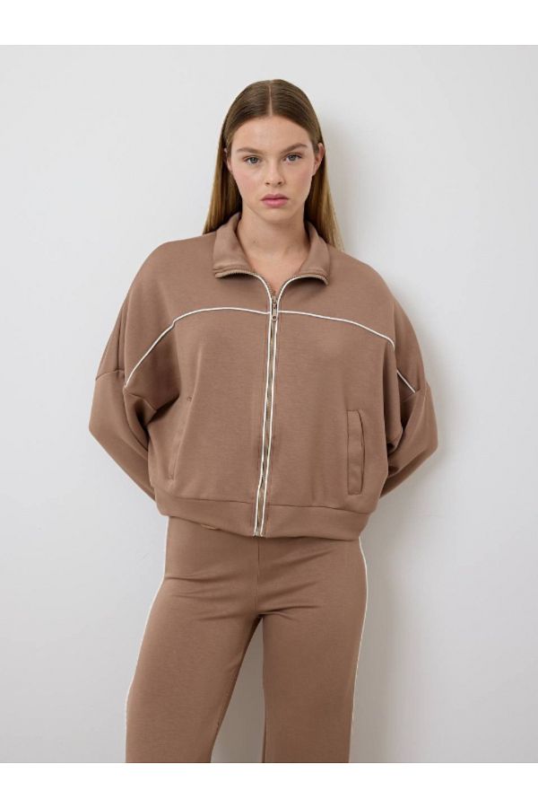 LEVURE-Oversize Sweatshirt and Wide Leg Trousers - Piping Detailed Double Set 1