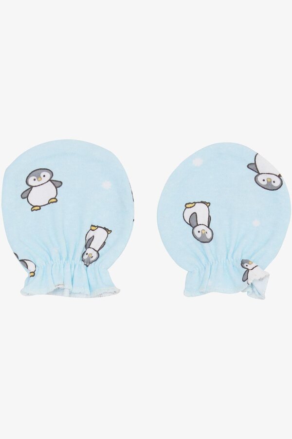 Breeze Yenidoğan Bebek Eldiven Penguen Desenli Açık Mavi