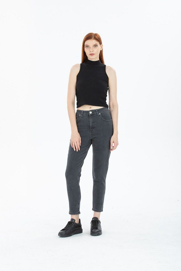 BEES JEANS Women s Anthracite High Waist Soft Touch Comfortable Cut Mom Jeans Jeans Trendyol
