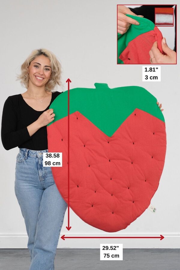 LITTLE DEDI Bebek Ve Çocuk Oyun Halısı, Çok Amaçlı Minder, Aktivite Matı Çilek Kırmızı - 75x100