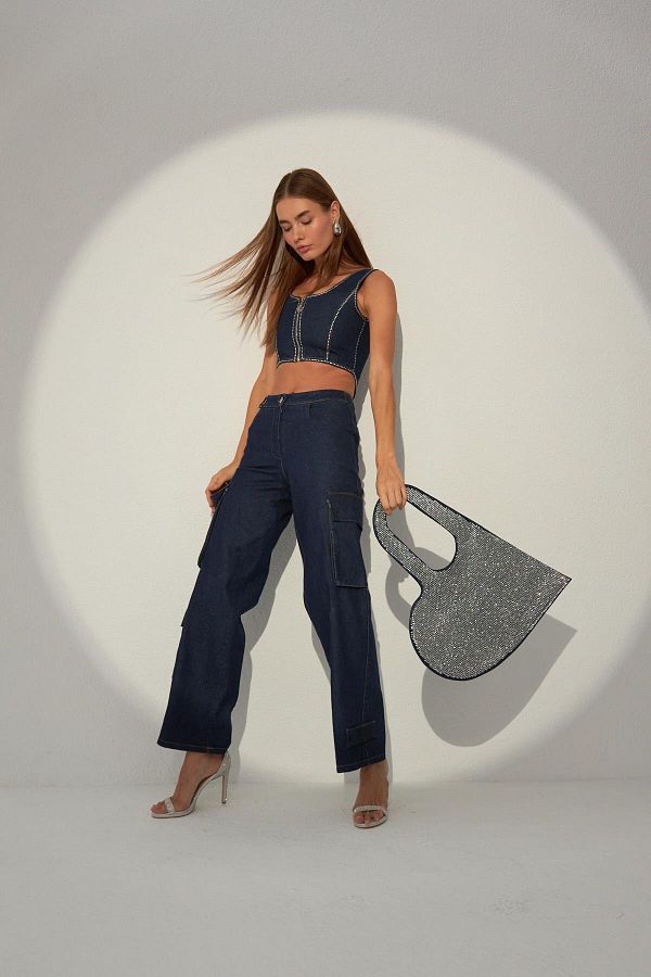 NOK İSTANBUL-Denim Star Dark Blue Cargo Pants 1