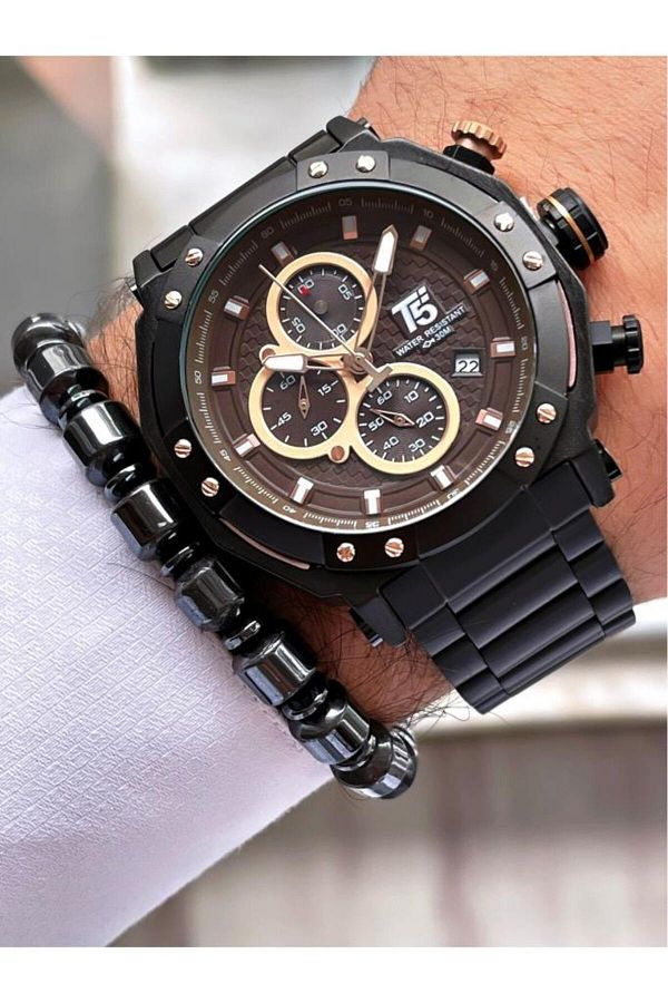 T5 Saat-Mrd11626 T5 Black Color Function Men's Wristwatch Bracelet 1