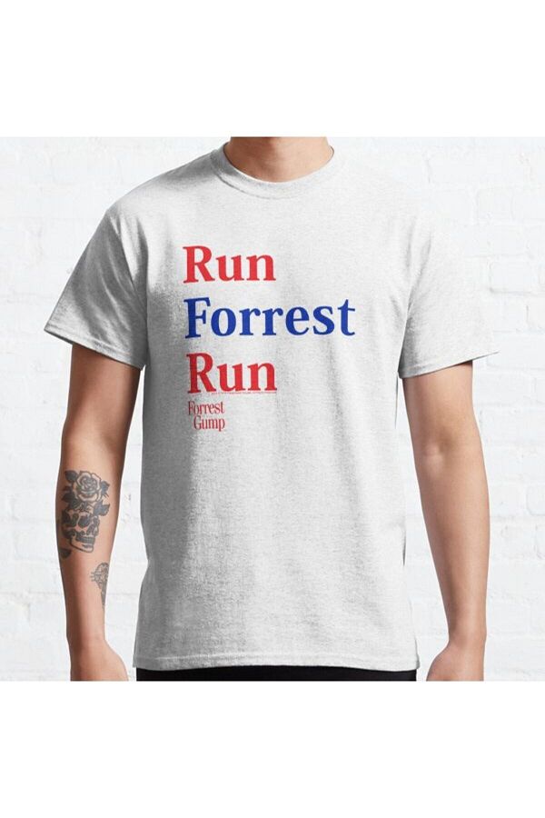 ZOKAWEAR-Loose Fit Unisex Forrest Gump Run Forrest Run Red And Blue Title Logo Design Printed T-shirt 1