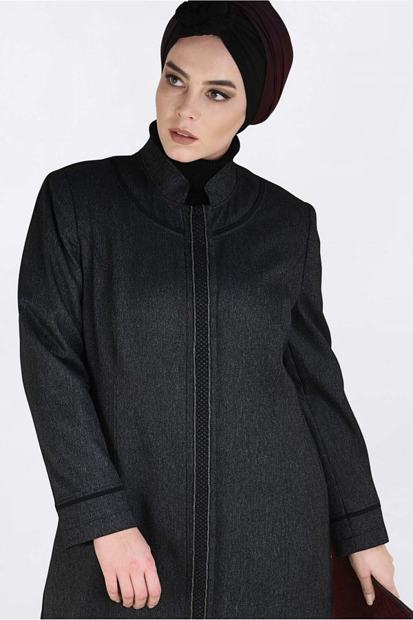 Alvina-1317 Model Hidden Buttoned Judge Collar Top Coat 1