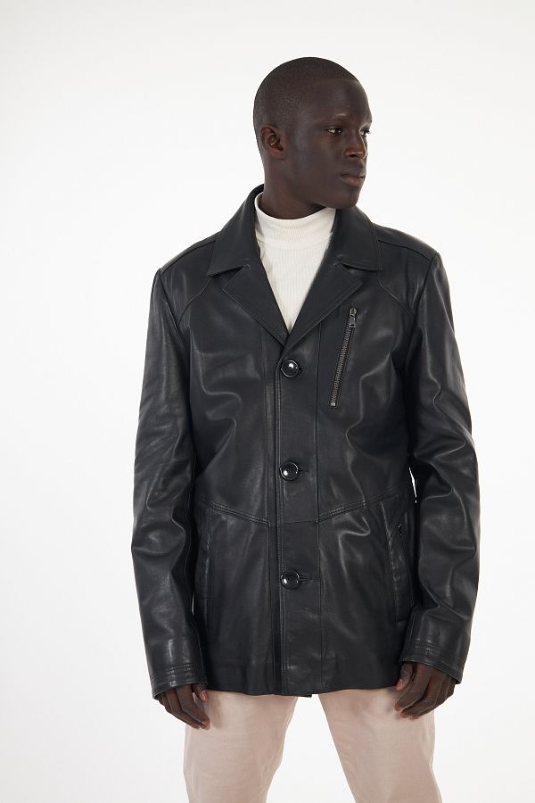 gorgitino Men s Black Leather Blazer Jacket with Buttons on the Front Trendyol