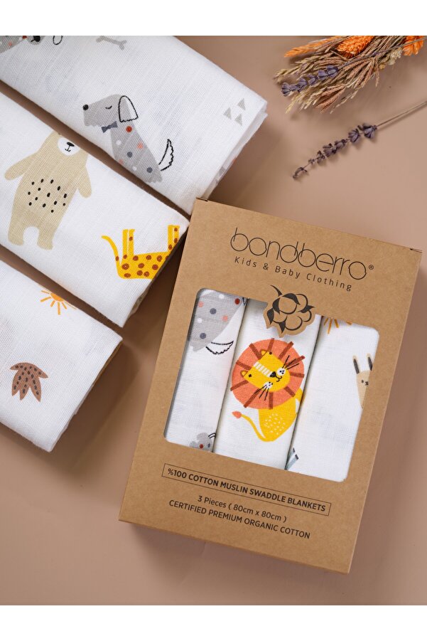 Bondberro Çok Amaçlı Müslin Örtü & Battaniye 3'lü Set %100 Pamuk Oeko-teks Sertifikalı 80x80 Cm